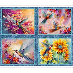 Multi - Hummingbird Bouquet 36in Panel